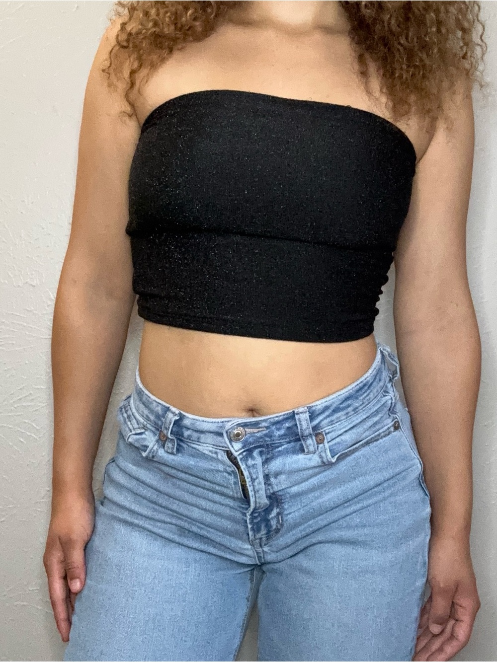 Black Strapless Sparkle Tube Top - Women's